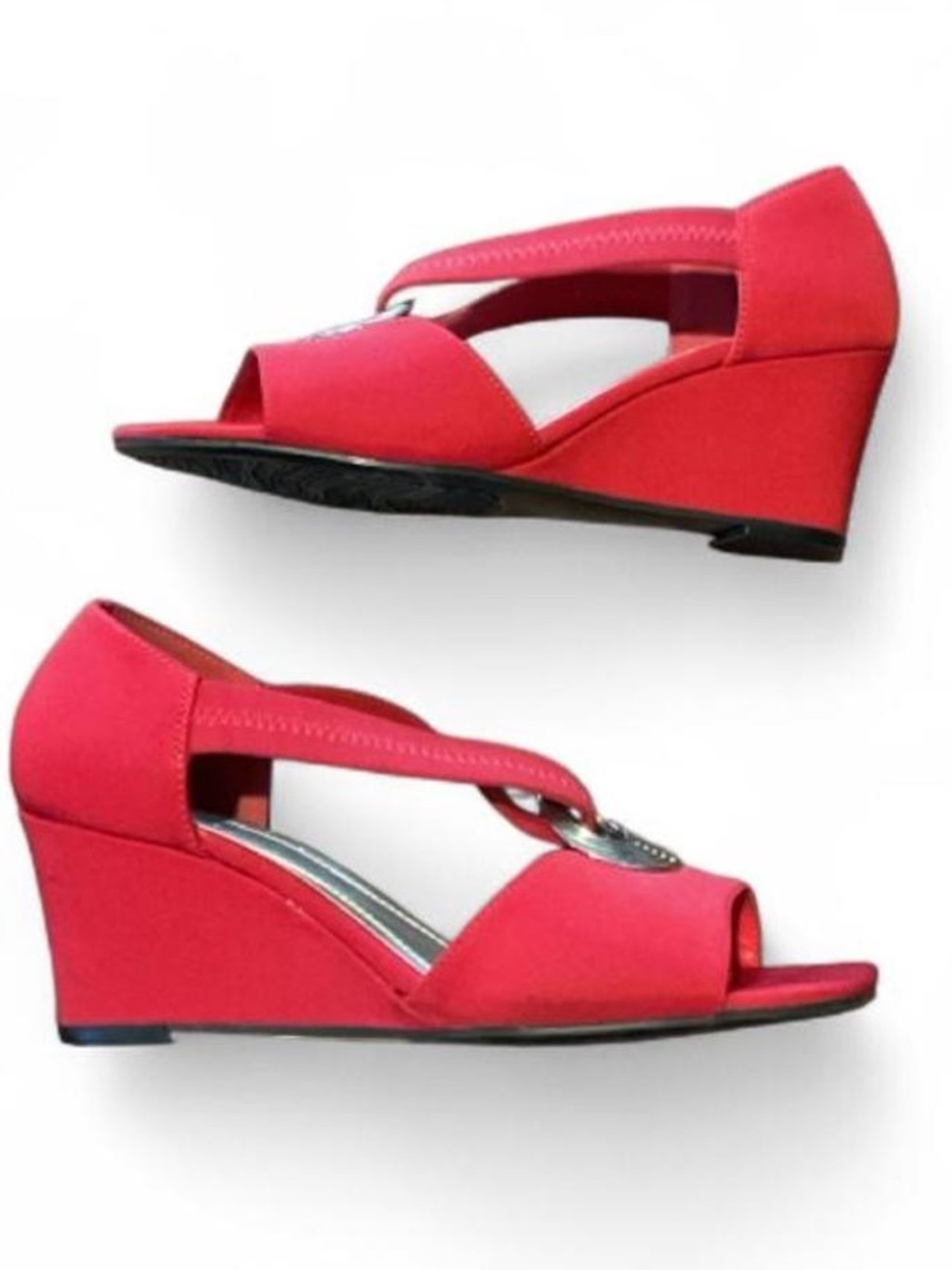 Impo Red Wedge Sandals with Silver Ring Detail